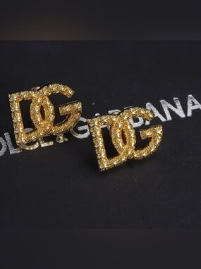 Textured Gold DG Logo Stud Earrings